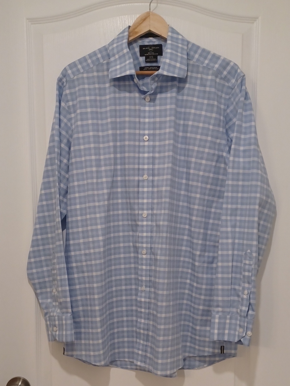 Men's Blue and White Plaid Dress Shirt